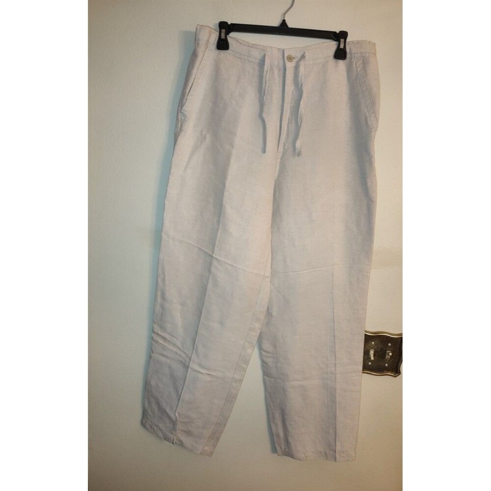 Mens Cubavera Linen Blend Drawstring Beige Linen Rayon Pants Size L Size 36 / 38